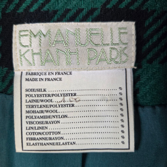 70s Vintage Emmanuelle Khanh Green Plaid Double Breasted Wool Blazer Size 10 - Picture 5 of 11